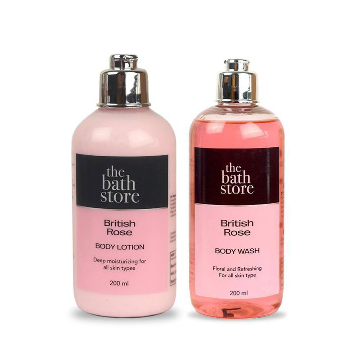 The Bath Store British Rose Body Lotion & British Rose Body Wash Combo - 200ml Each (Set of 2)