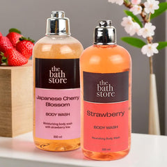 The Bath Store Body Wash Shower Gel Pack of 2 (Strawberry + Japanese Cherry Blossom) | Moisturizing Body Wash For Dry Skin & Oily Skin | Tan Removal Body Wash For Woen & men - (300 * 2) ml