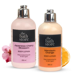 The Bath Store (Japanese Cherry Blossom & Mandarin Orange) Body Lotion | Moisturizer for Oily Skin & Dry Skin | Body Lotion for Women & Men | Hydrating Moisturizer for Body 200ml (pack of 2)