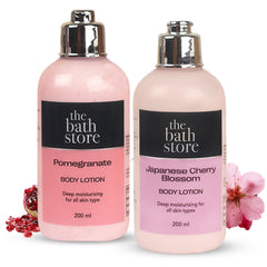 The Bath Store (Pomegranate & Japanese Cherry Blossom) Body Lotion Combo pack of 2 | Moisturizer for Oily Skin & Dry Skin | Body Lotion for Women & Men | Hydrating Moisturizer for Body 200ml each