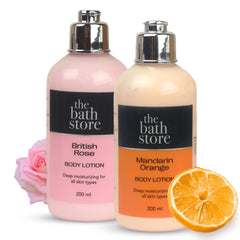 The Bath Store (British Rose & Mandarin Orange) Body Lotion | Moisturizer for Oily Skin & Dry Skin | Body Lotion for Women & Men | Hydrating Moisturizer for Body 200ml (pack of 2)