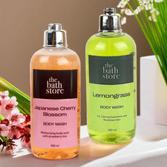 The Bath Store Body Wash Shower Gel Pack of 2 (Lemongrass + Japanese Cherry Blossom) | Moisturizing Body Wash For Dry Skin & Oily Skin | Tan Removal Body Wash For women & men - (300 * 2) ml