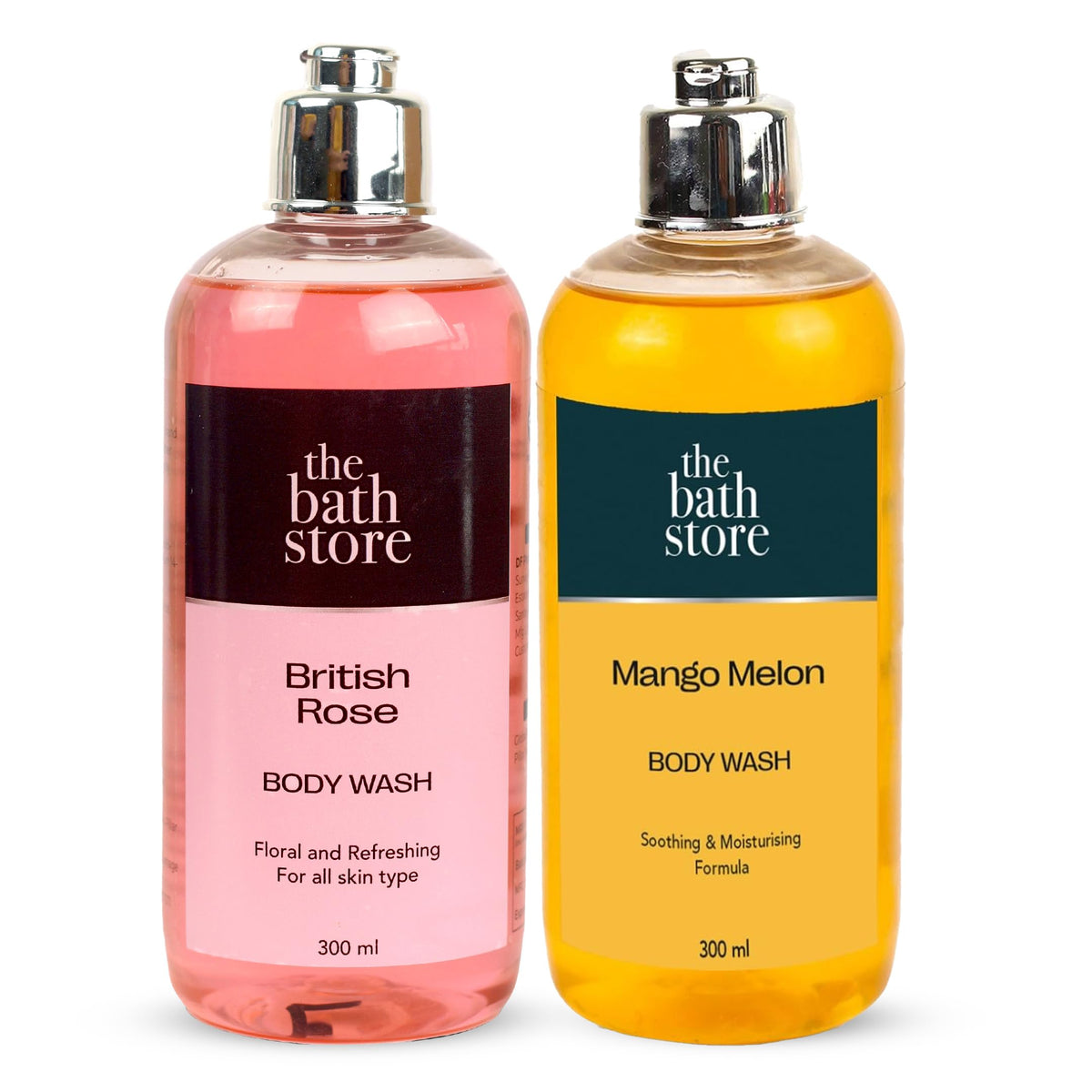 The Bath Store Body Wash Shower Gel Pack of 2 (Mango Melon + British Rose) | Moisturizing Body Wash For Dry Skin & Oily Skin | Tan Removal Body Wash For Men & Women - (300 * 2) ml