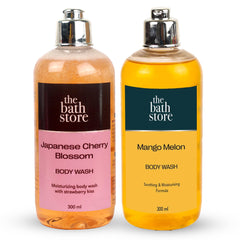 The Bath Store Body Wash Shower Gel Pack of 2 (Mango Melon + Japanese Cherry Blossom) | Moisturizing Body Wash For Dry Skin & Oily Skin | Tan Removal Body Wash For Women & men - (300 * 2) ml