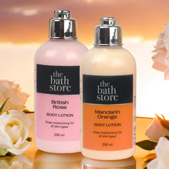 The Bath Store (British Rose & Mandarin Orange) Body Lotion | Moisturizer for Oily Skin & Dry Skin | Body Lotion for Women & Men | Hydrating Moisturizer for Body 200ml (pack of 2)