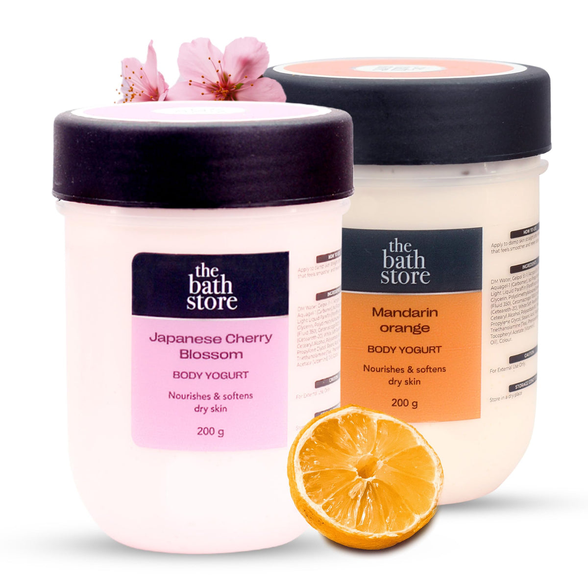 The Bath Store (Japanese Cherry Blossom & Mandarin Orange) Body Yogurt | Yogurt Moisturizer for Oily Skin & Dry Skin | Yogurt Body Lotion for Women & Men | For Hydrating Smooth Skin 200gm (pack of 2)