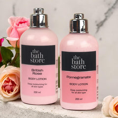 The Bath Store (British Rose & Pomegranate) Body Lotion Combo pack of 2 | Moisturizer for Oily Skin & Dry Skin | Body Lotion for Women & Men | Hydrating Moisturizer for Body 200ml each