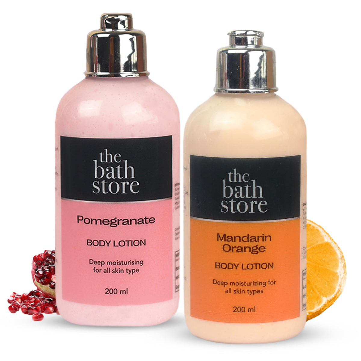 The Bath Store (Pomegranate & Mandarin Orange) Body Lotion Combo pack of 2 | Moisturizer for Oily Skin & Dry Skin | Body Lotion for Women & Men | Hydrating Moisturizer for Body 200ml pack of 2