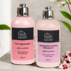 The Bath Store (Pomegranate & Japanese Cherry Blossom) Body Lotion Combo pack of 2 | Moisturizer for Oily Skin & Dry Skin | Body Lotion for Women & Men | Hydrating Moisturizer for Body 200ml each