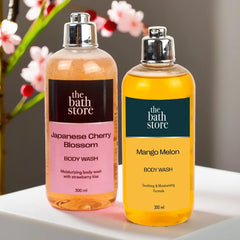 The Bath Store Body Wash Shower Gel Pack of 2 (Mango Melon + Japanese Cherry Blossom) | Moisturizing Body Wash For Dry Skin & Oily Skin | Tan Removal Body Wash For Women & men - (300 * 2) ml