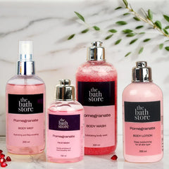 The Bath Store Pomegranate Face Wash,Body Lotion, Body Wash & Mist Combo | Prevents Body Acne Exfoliates Skin | All Skin Types | Shower Gel | Unisex | Keeps Skin Fresh & Clean | For Men & Women