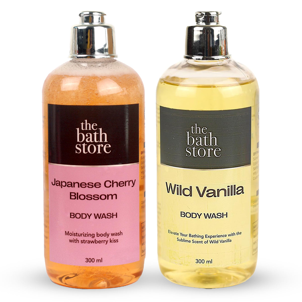 The Bath Store Body Wash Shower Gel Pack of 2 (Wild Vanilla + Japanese Cherry Blossom) | Moisturizing Body Wash For Dry Skin & Oily Skin | Tan Removal Body Wash For women & men - (300 * 2) ml