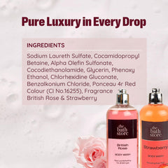 The Bath Store Body Wash Shower Gel Pack of 2 (Strawberry + British Rose) | Moisturizing Body Wash For Dry Skin & Oily Skin | Tan Removal Body Wash For men & women - (300 * 2) ml