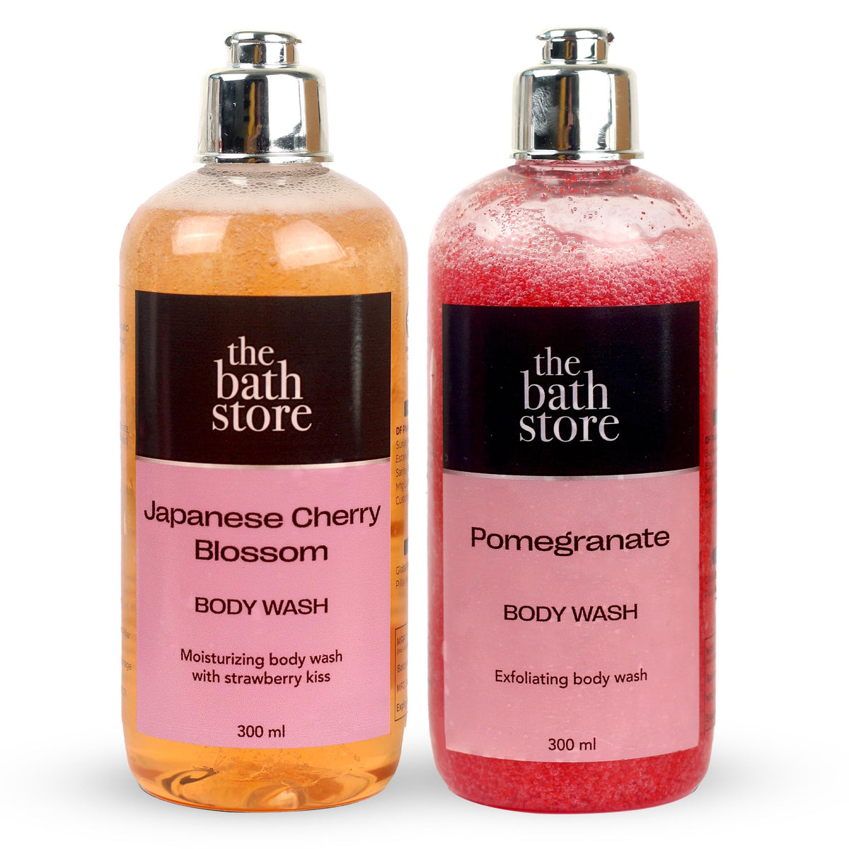 The Bath Store Body Wash Shower Gel Pack of 2 (Pomegranate + Japanese Cherry Blossom) | Exfoliating Body Wash For Dry Skin & Oily Skin | Tan Removal Body Wash For Women & men - (300 * 2) ml