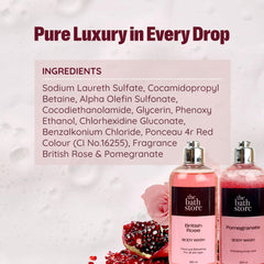 The Bath Store Body Wash Shower Gel Pack of 2 (Pomegranate + British Rose) | Exfoliating Body Wash For Dry Skin & Oily Skin | Tan Removal Body Wash For Men & Women - (300 * 2) ml