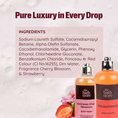 The Bath Store Body Wash Shower Gel Pack of 2 (Strawberry + Japanese Cherry Blossom) | Moisturizing Body Wash For Dry Skin & Oily Skin | Tan Removal Body Wash For Woen & men - (300 * 2) ml