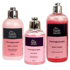 The Bath Store Pomegranate Body Lotion -200ml,Face Wash -100ml, Body Wash -300ml | Prevents Body Acne, Bumpy Skin, Exfoliates & Deep Cleanses Skin | Keeps Skin Fresh ,Clean & Smooth