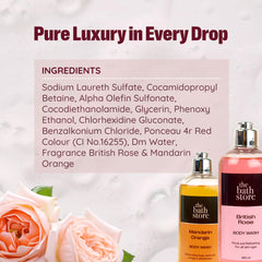 The Bath Store Body Wash Shower Gel Pack of 2 (Mandarin Orange + British Rose) | Moisturizing Body Wash For Dry Skin & Oily Skin | Tan Removal Body Wash For women & men - (300 * 2) ml