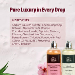 The Bath Store Body Wash Shower Gel Pack of 2 (Aloe & Coconut Butter + Japanese Cherry Blossom) | Moisturizing Body Wash For Dry Skin & Oily Skin |Tan Removal Body Wash For Men & Women - (300 * 2) ml