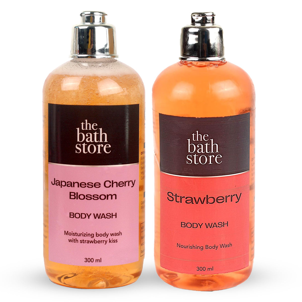 The Bath Store Body Wash Shower Gel Pack of 2 (Strawberry + Japanese Cherry Blossom) | Moisturizing Body Wash For Dry Skin & Oily Skin | Tan Removal Body Wash For Woen & men - (300 * 2) ml