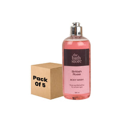 The Bath Store British Rose Body Wash - Deep Cleansing | Exfoliating | Nourishing Liquid Soap | Men and Women - 300ml (Pack of 5)