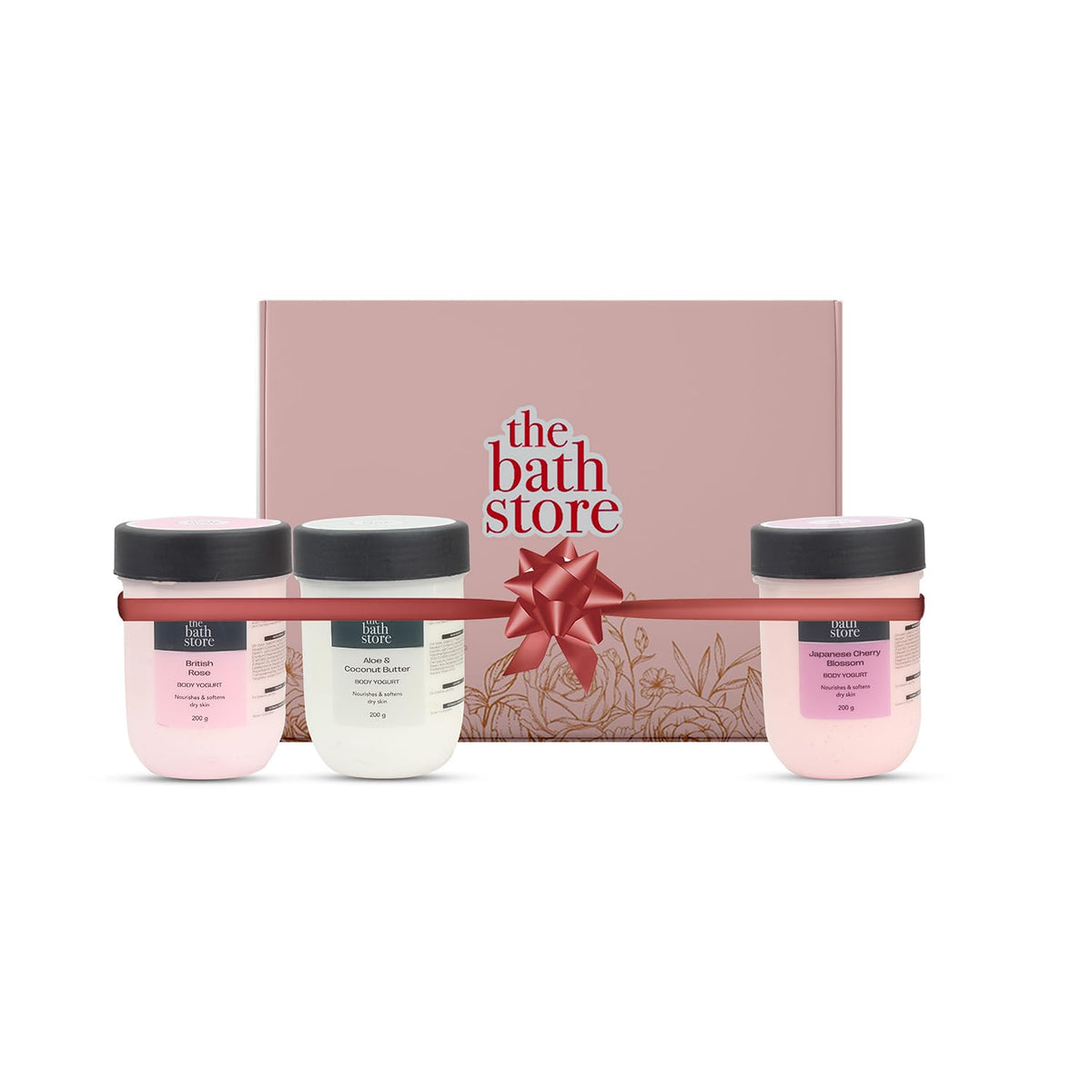 The Bath Store Body Care Gift set of Pack of 3 | Japanese Cherry blossom yogurt | British Rose Body Yogurt | Aloe & Coconut Body Yogurt | Men & Women | All skin type | Skin care gift set - 200gm