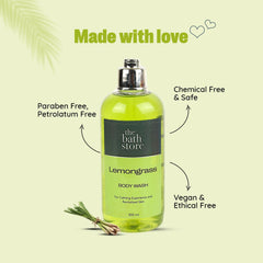 The Bath Store Lemongrass Body Wash - 300ml | Skin Conditioners for Smooth Skin| Gently removes dirt and impurities | Cruelty Free | Preservative Free | Paraben Free | Suitable For all skin type