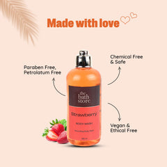 The Bath Store Strawberry Body Wash | Refreshing and Invigorating | Fights Body & Back Acne | Removes Dead Skin Cells | Paraben Free & Cruelty Free Suitable for all Skin Types - 300ml