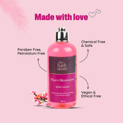 The Bath Store Plum Blossom Body Wash - 300ml |Cleans, Rejuvenates and Energies Skin | Treats skin Rashes | Reduces the effect of Pollution | Cruelty free & Preservative Free | suitable all Skin Type