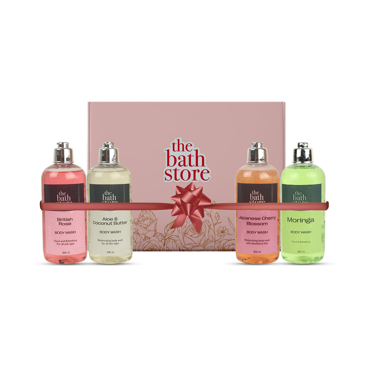 The Bath Store Combo Gift Set (Pack of 4) for Women & Men, Shower Gel, Bathing Bar, Foaming Body Wash, Long Lasting Fragrance, Nourishing & Brightening, Youthful Skin | pH Balanced, Body Wash 300ml