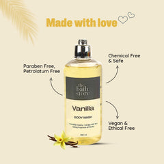 The Bath Store Vanilla Body Wash - 300ml | Skin is Clean, Fresh, & Hydrated | Rich foam Cleans Irritation | Nourishing Body Cleanser for long lasting freshness | Cruelty free | suitable all Skin Type