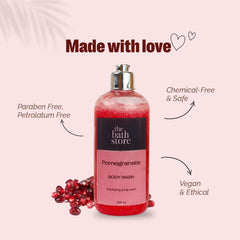 The Bath Store Pomegranate Body Wash - Deeply Cleansing | Exfoliating | Nourishing Liquid Soap | Men and Women - 300ml (Pack of 10)