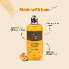 The Bath Store Exfoliating Apricot Body Wash | Refreshing and Invigorating | Fights Body & Back Acne | Removes Dead Skin Cells | Paraben Free & Cruelty Free Suitable for all Skin Types - 300ml